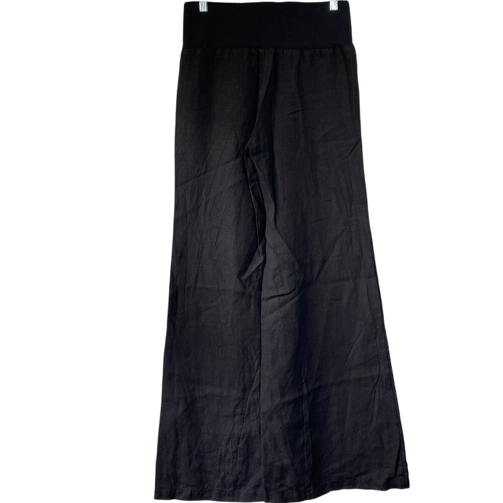 Enza Costa French Linen Pintuck Wide Leg Pant Black - Picture 3 of 8